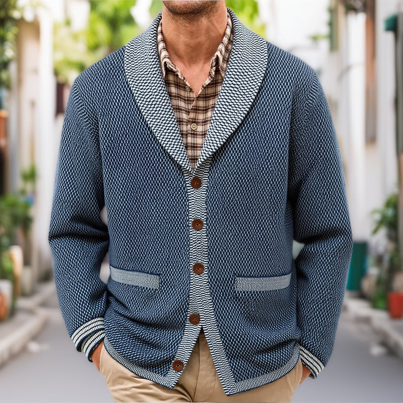 Herren Strickjacke mit eleganten Knopfdetails und breitem Schalkragen Krohn-e