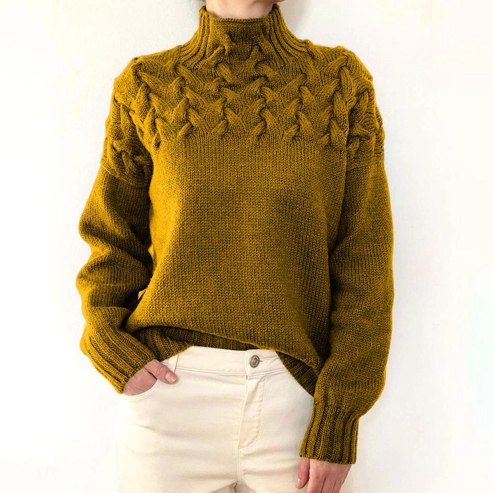Damen Strickpullover mit hochgeschlossenem Kragen und trendigem Zopfmuster Krohn-e