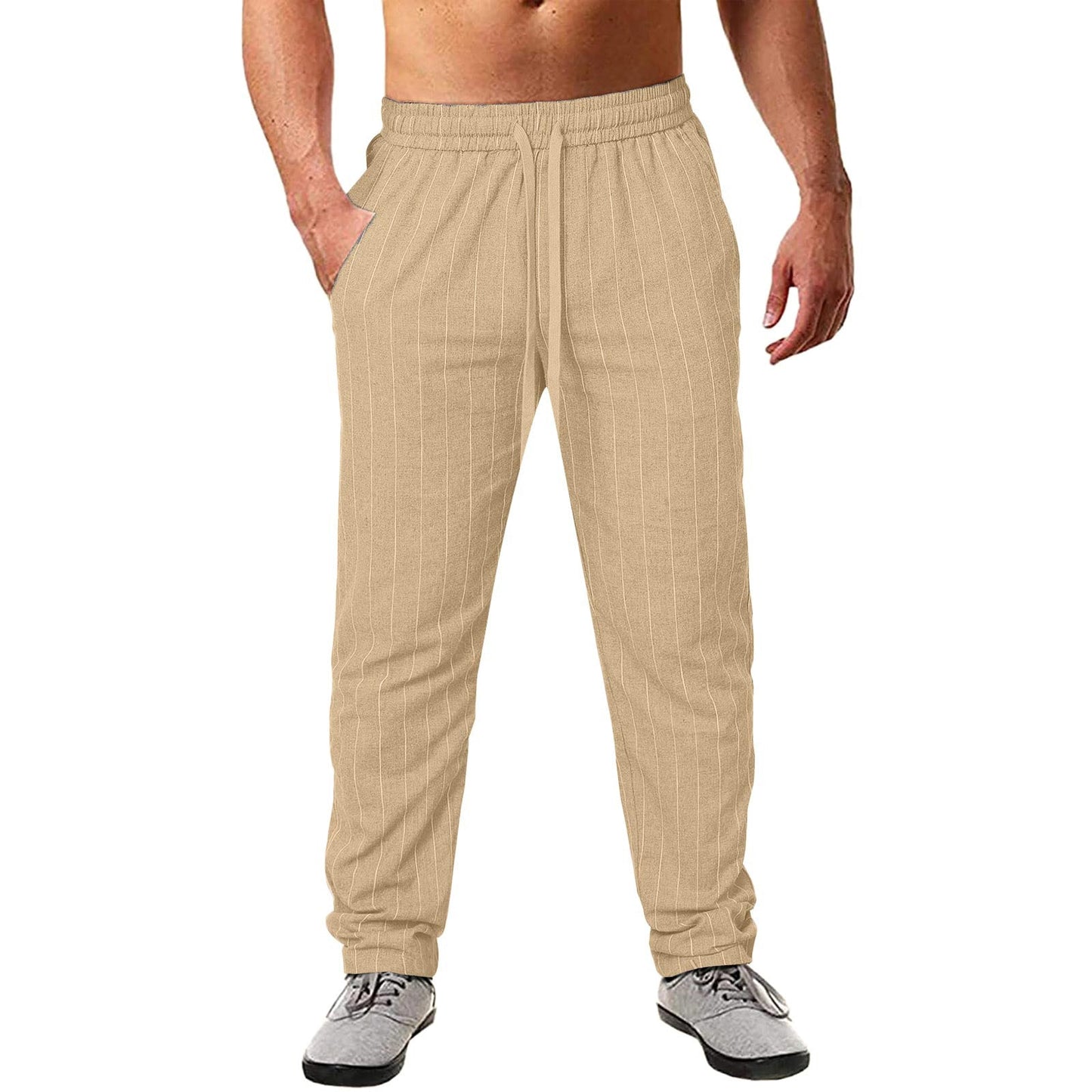 Herren lässige Streifen-Hosen aus Baumwollmix mit elastischem Bund und praktischen Eingrifftaschen Krohn-e