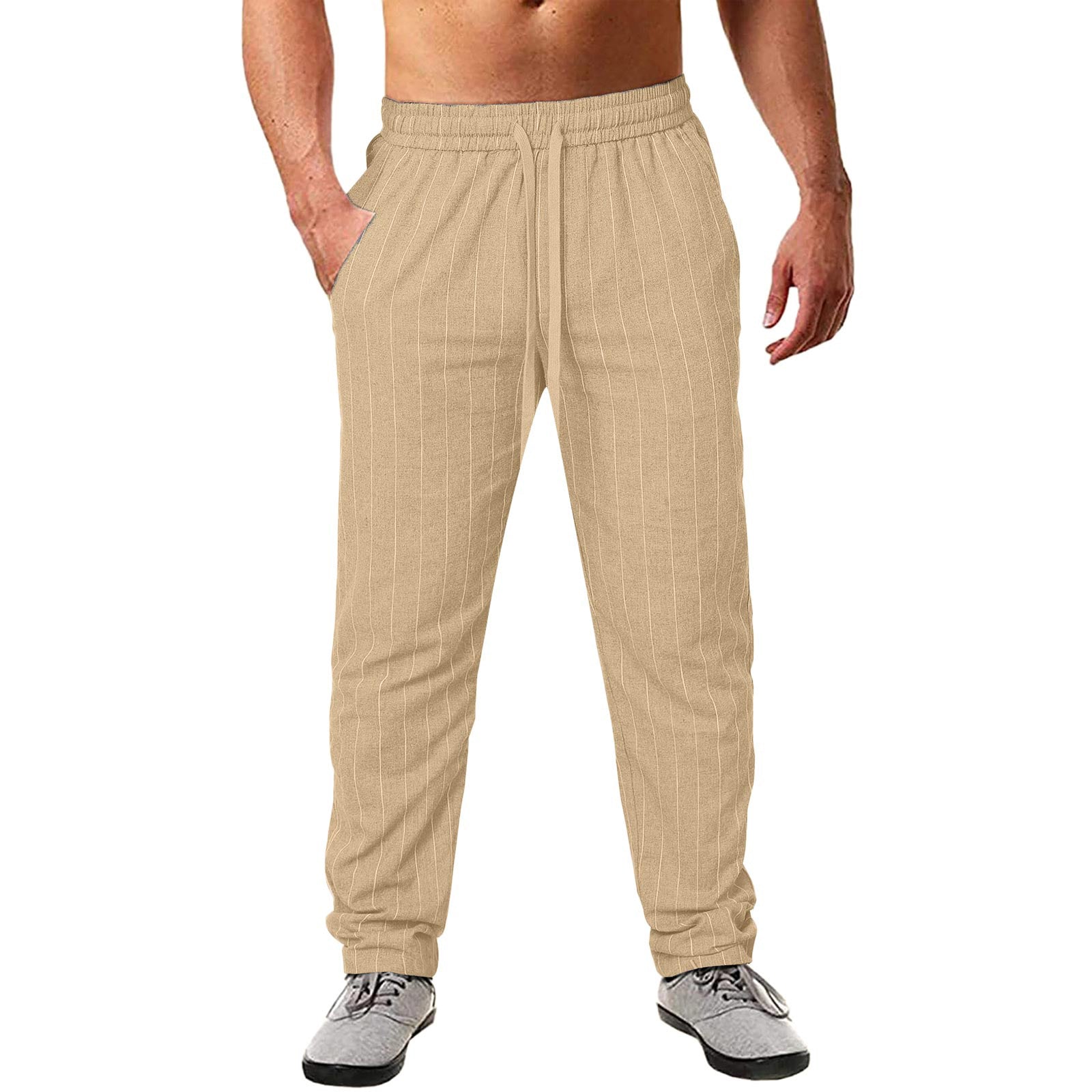 Herren lässige Streifen-Hosen aus Baumwollmix mit elastischem Bund und praktischen Eingrifftaschen Krohn-e