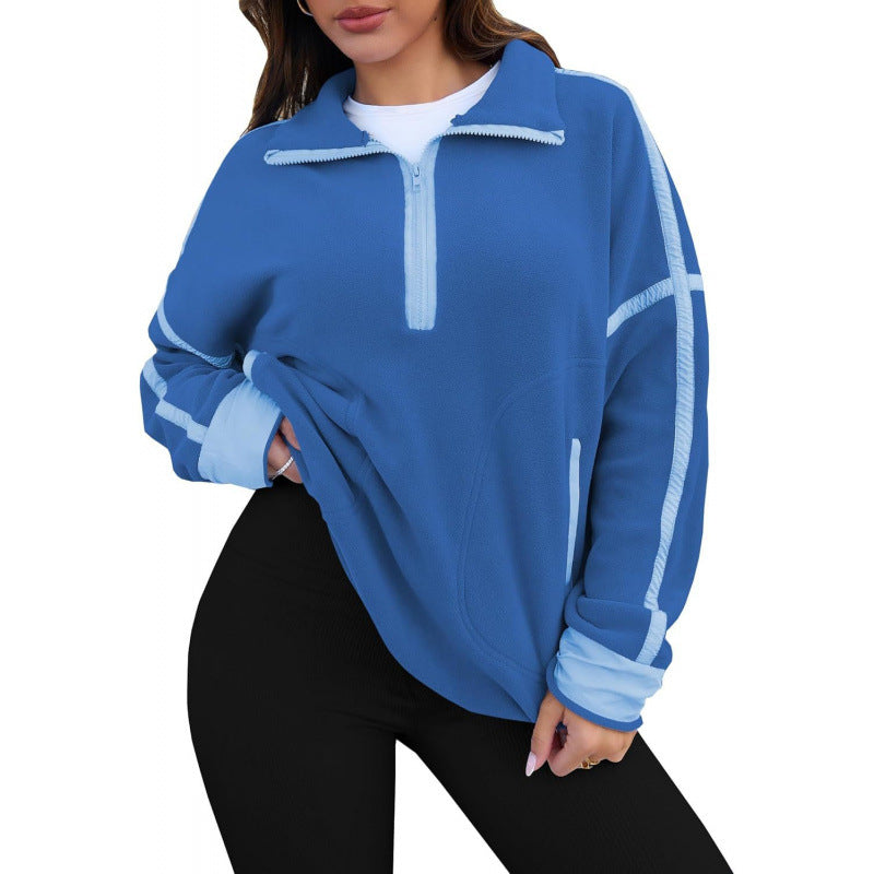 Damen Fleecpullover mit halbem Reißverschluss und kontrastierenden Ärmeln Krohn-e