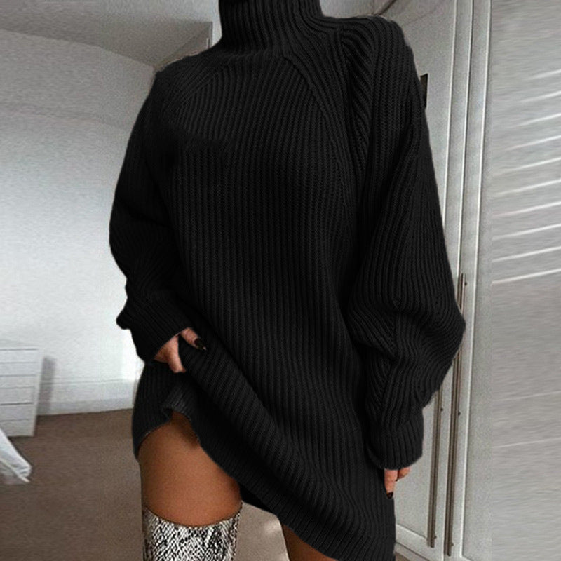 Damen lässiger Strickpullover mit hohem Kragen und geripptem Design Krohn-e