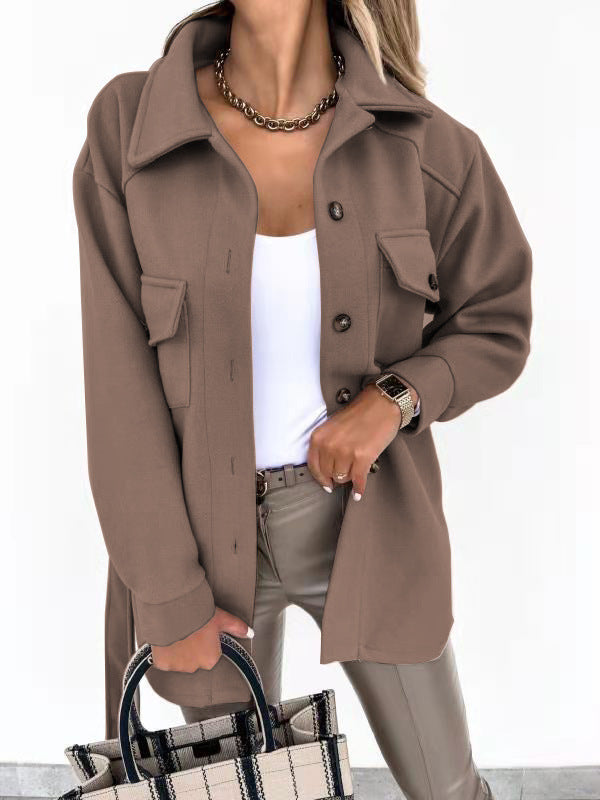 Damen Modische Overshirt-Jacke mit aufgesetzten Taschen und Knopfverschluss Krohn-e