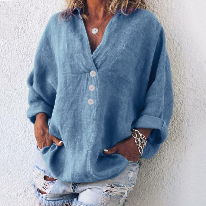 Cleo | Damen Bluse Oversize V-Ausschnitt Langarm Casual