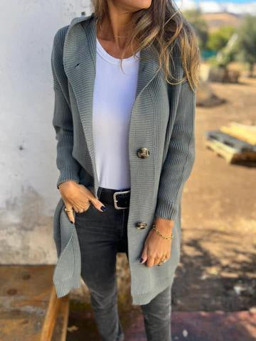 Damen Lange Strickjacke mit hochwertiger Rippstruktur und eleganten Knöpfen Krohn-e