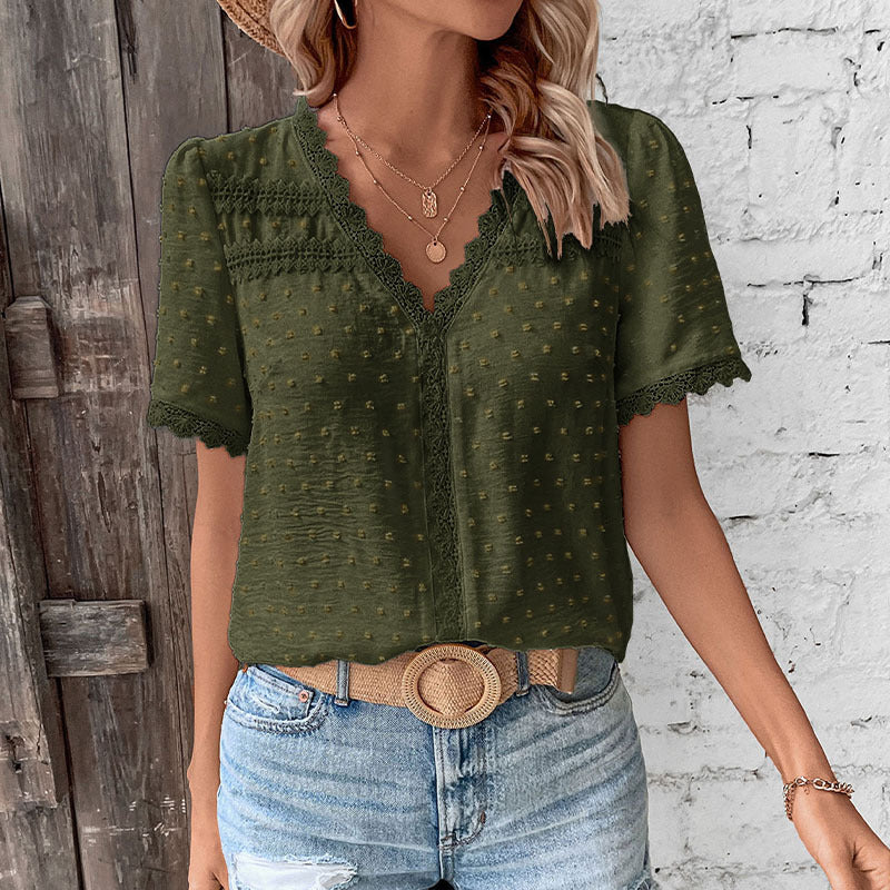 Damen Bluse mit zarten Spitzenakzenten und modernem V-Ausschnitt Krohn-e
