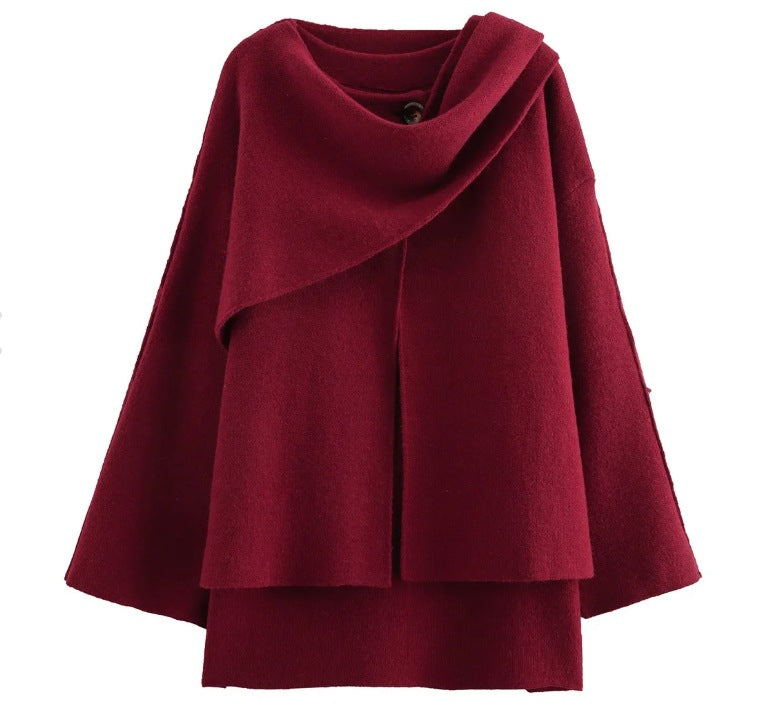 Krohn-e | Mantel - Oversized Fit - Gestrickte Textur - Asymmetrischer Schalkragen - Mittellang