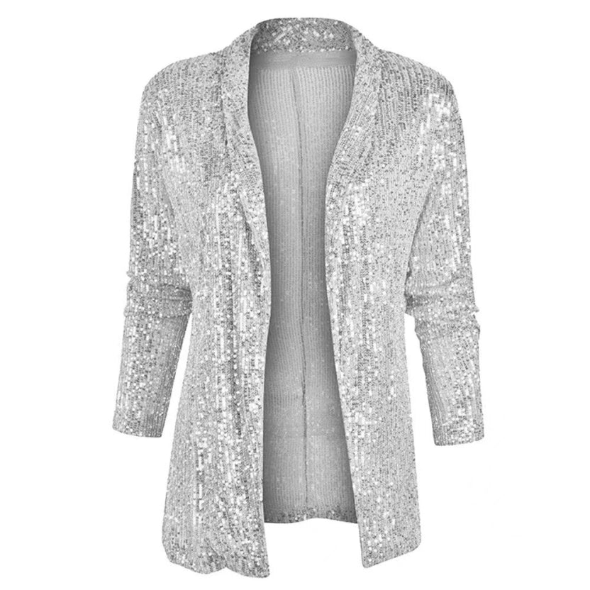Krohn-e | Damen Glänzender Party Blazer Mantel Pailletten