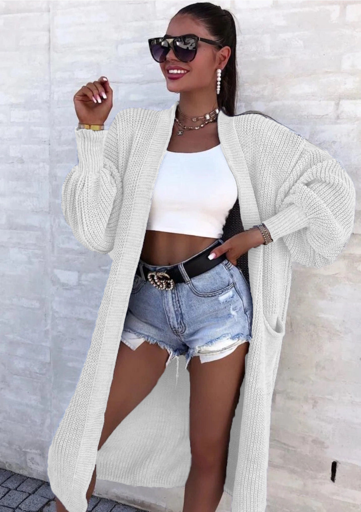 Damen Strickmantel mit weitem Schnitt und tiefen Taschen Krohn-e