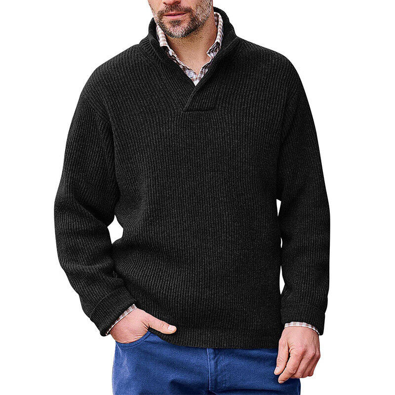 Herren Strickpullover mit modernem Stehkragen und feiner Rippstruktur Krohn-e
