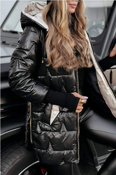 Damen Längere Steppjacke mit hoher Kapuze und seitlichen Reißverschlüssen Krohn-e