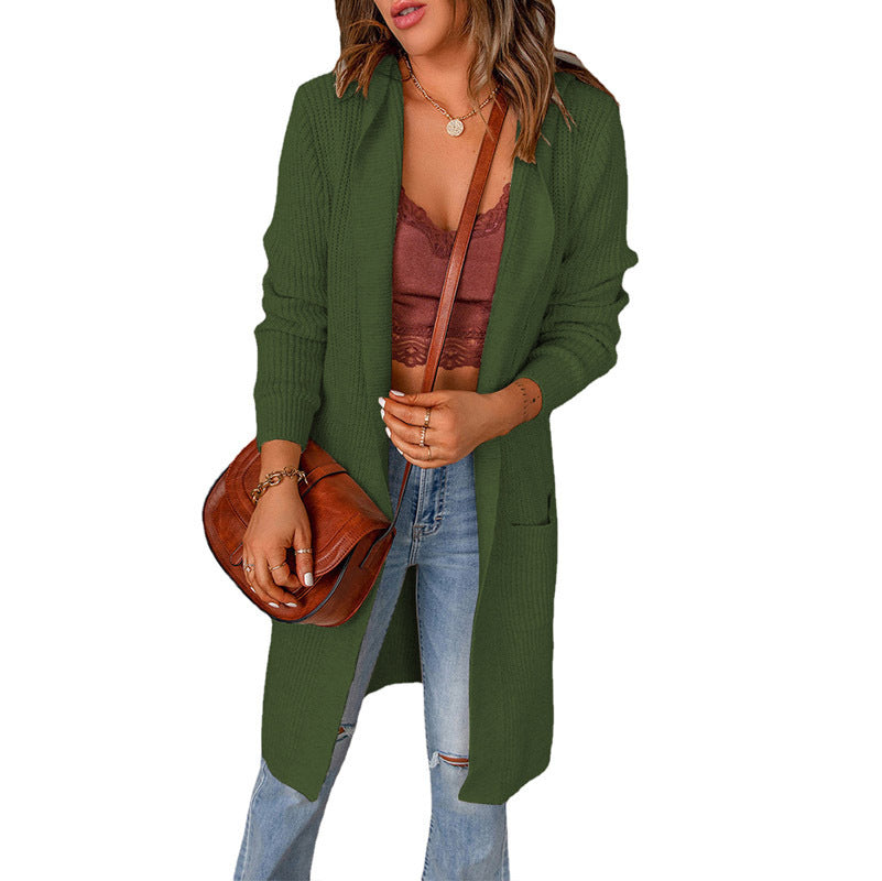 Damen lange Strickjacke mit offenen Kanten und Taschen Krohn-e