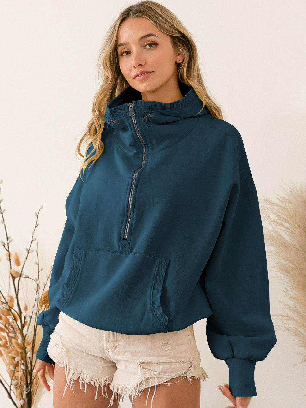 Damen lässiger Kapuzensweater mit halbem Reißverschluss Krohn-e