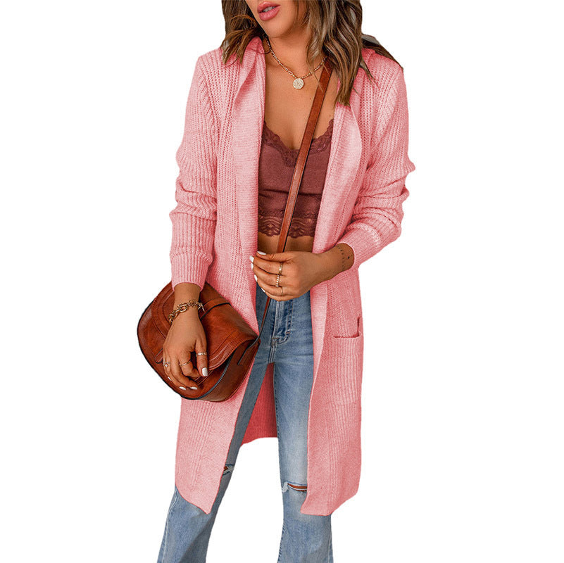 Damen lange Strickjacke mit offenen Kanten und Taschen Krohn-e