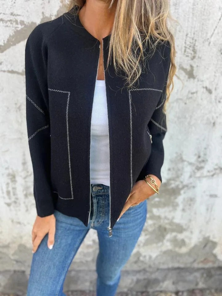 Damen Strickjacke mit eleganten Zipper-Details und feinem Strukturmuster Krohn-e