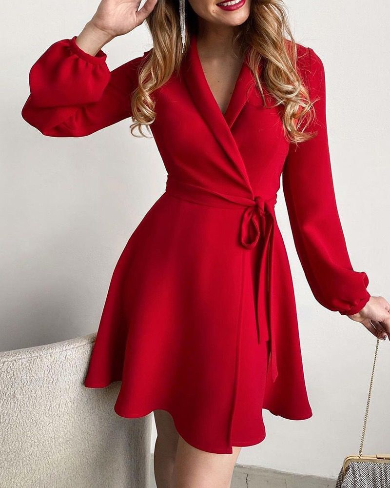 Damen Wickelkleid mit eleganten langen Ärmeln und seitlichem Schlitz Krohn-e