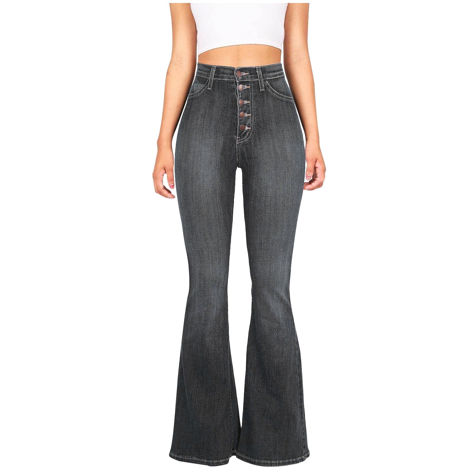 Damen Flared Jeans mit hohem Bund und dekorativer Knopfleiste Krohn-e