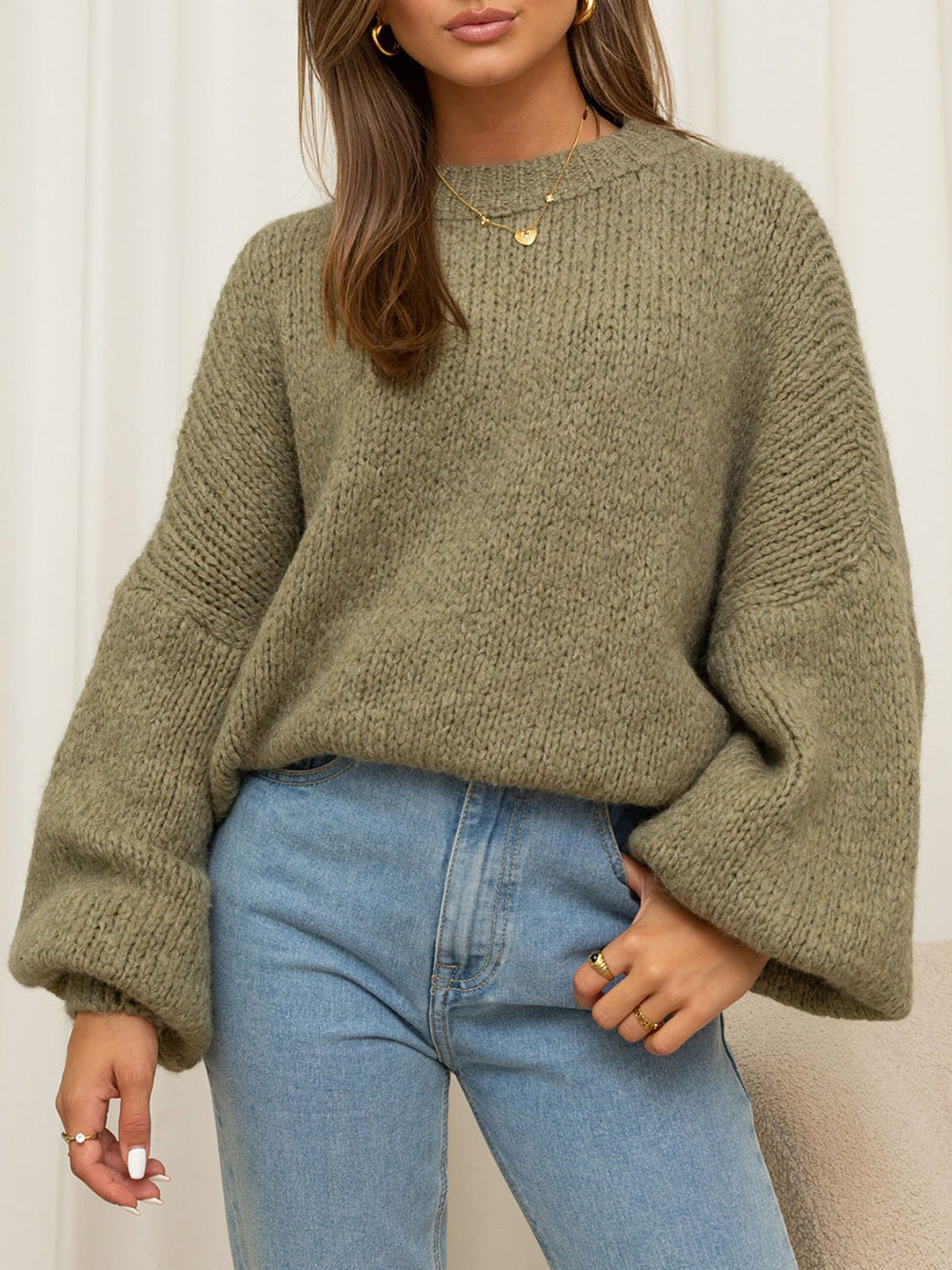 Damen gemütlicher Oversize-Pullover mit voluminösen Ärmeln und weichtexturiertem Strick Krohn-e
