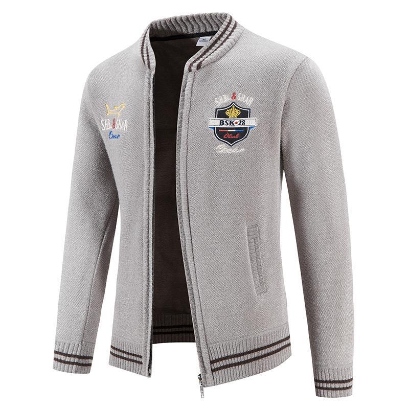 Herren sportliche Strickjacke mit Stehkragen und abwechslungsreicher Stickerei Krohn-e