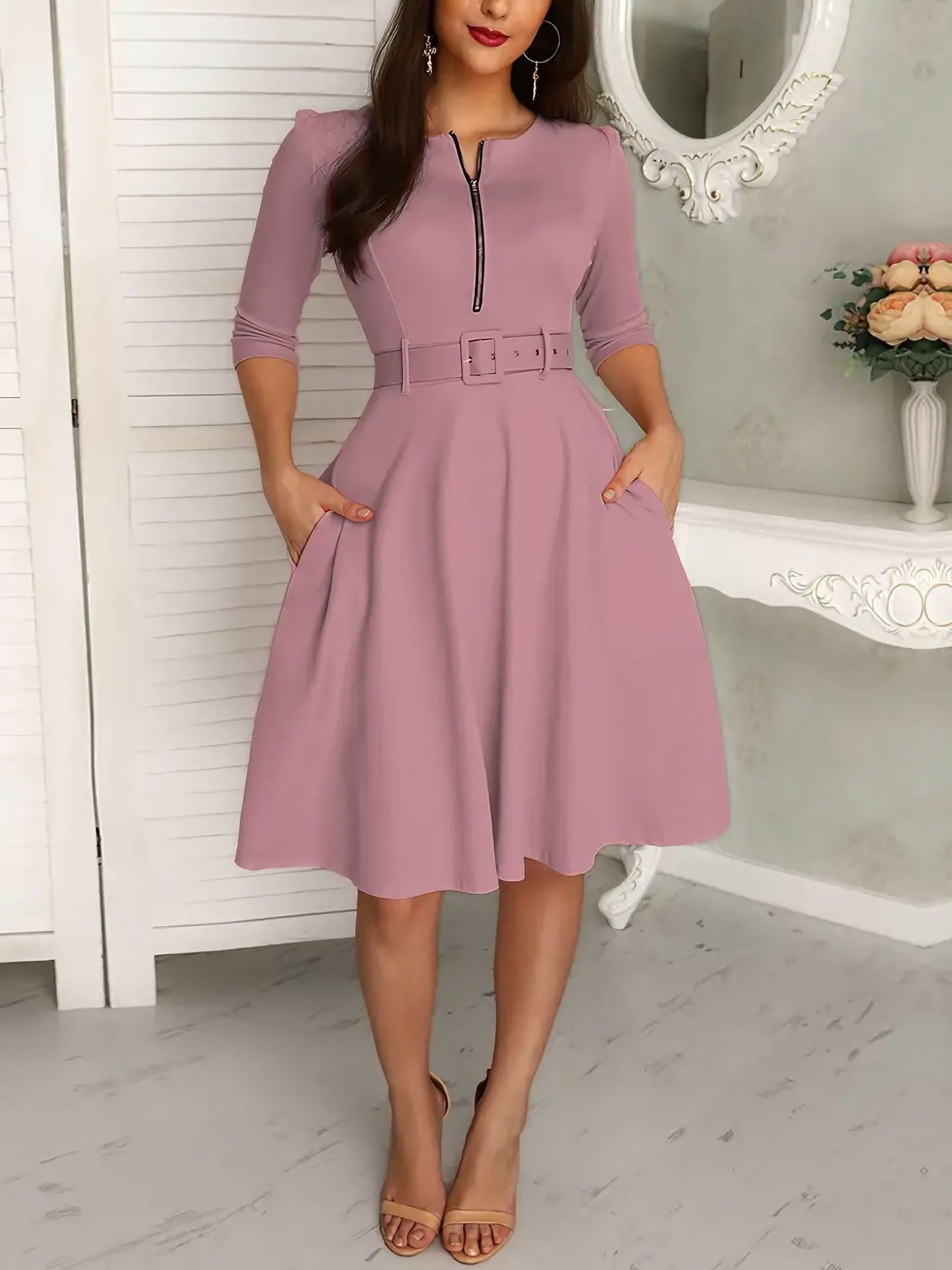 Heidi Mode | Kleid mit Gürtel und Reißverschluss