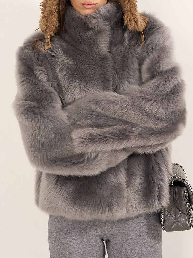 Damen Pelzjacke im modernen Oversize-Stil mit gemütlichem Kragen Krohn-e