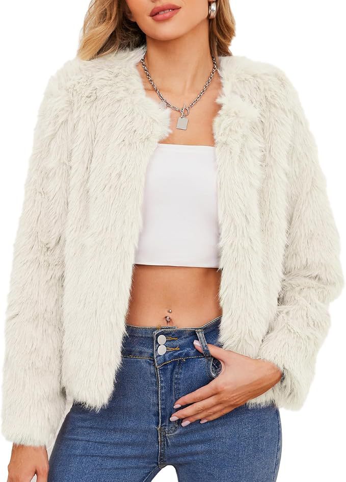 Damen Luxuriöse Kunstpelzjacke mit kurzem Schnitt und voluminösen Ärmeln Krohn-e