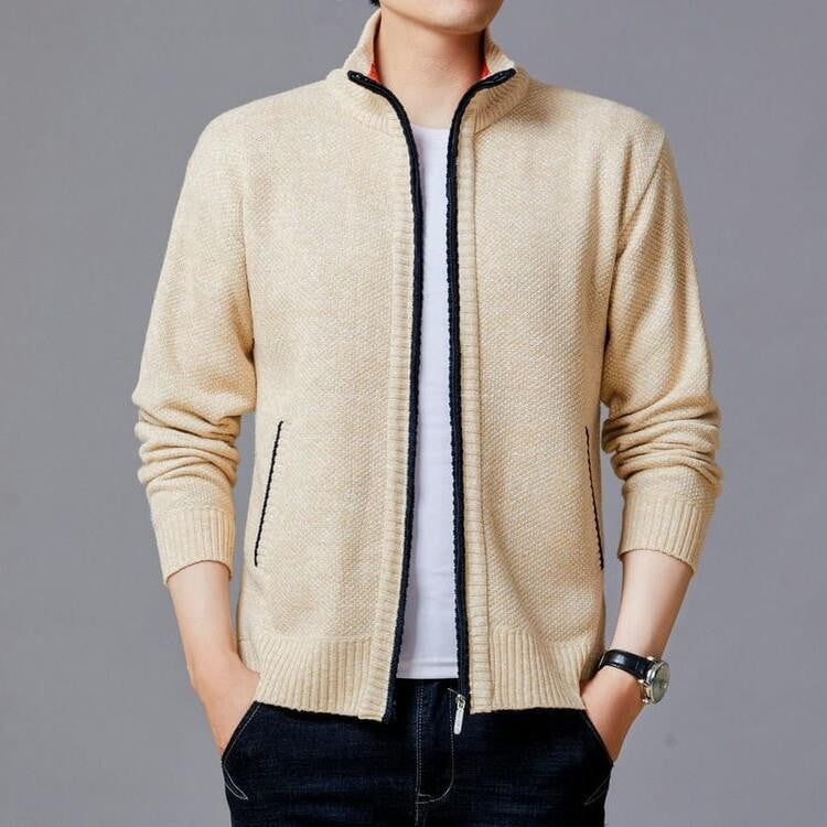 Herren Strickjacke mit modernem Zipper und hohen Kragen Krohn-e