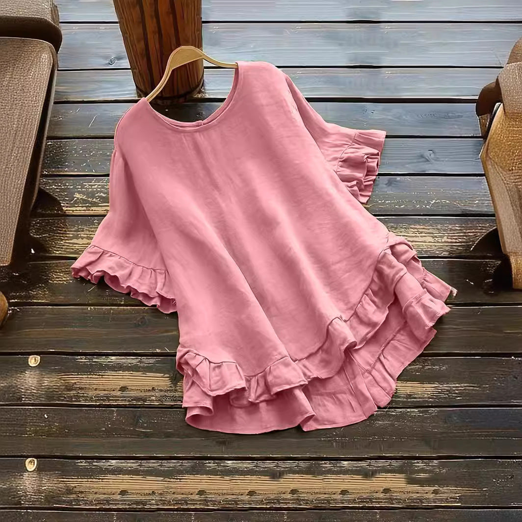 Damen lässiges Oberteil mit Rüschendetails und weit geschnittenem Design Krohn-e