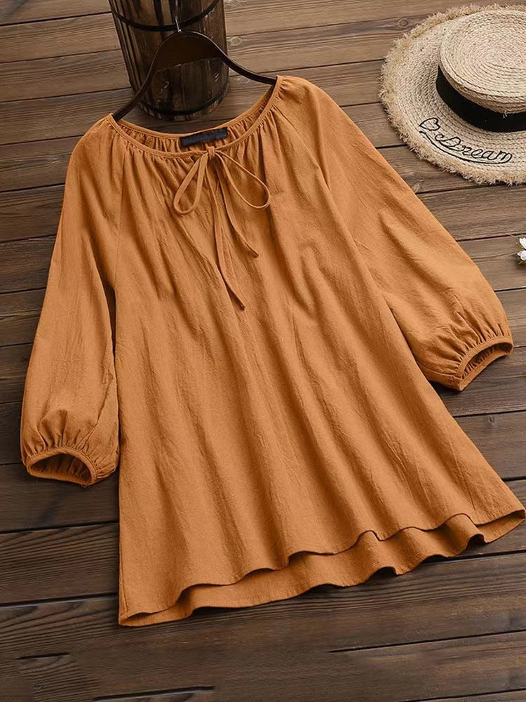 Damen Bluse mit elegantem Rundhalsausschnitt und knieumspielenden Puffärmeln Krohn-e