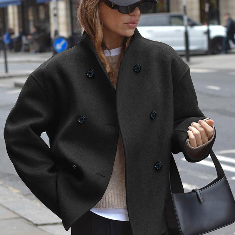 Damen modische Wolljacke mit doppelter Knopfleiste und hohen Kragen Krohn-e