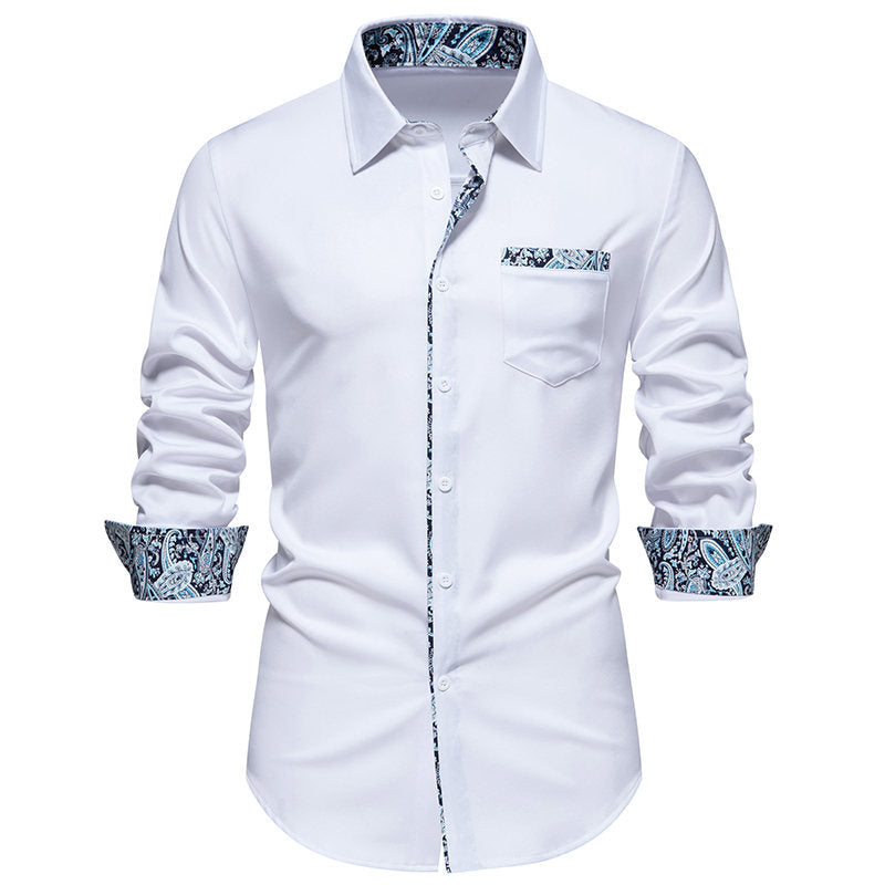 Herren Langarmhemd mit modischem Paisley-Muster an Kragen und Manschetten Krohn-e
