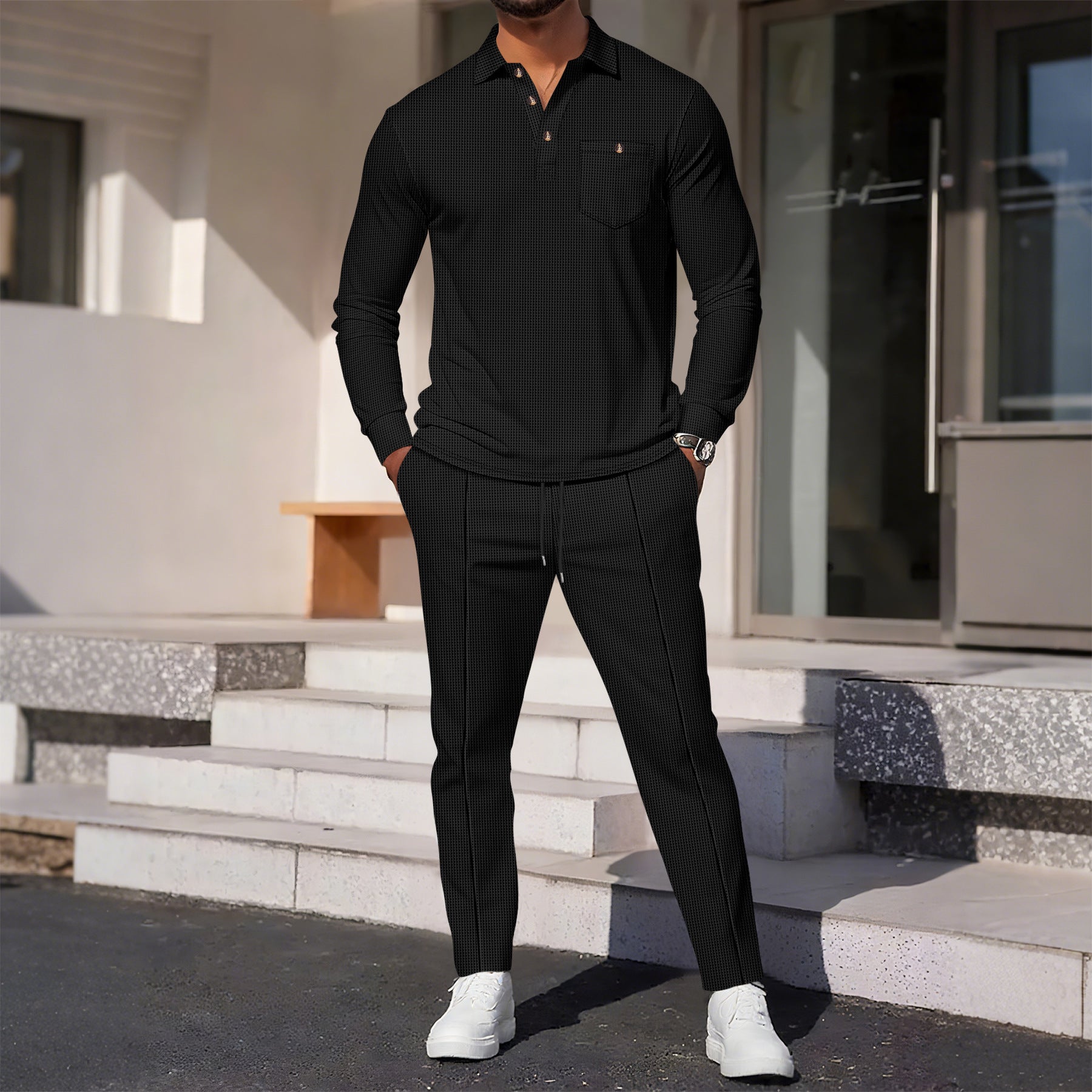 Herren eleganter Freizeitanzug mit strukturiertem Oberteil und bequemen Hosen Krohn-e