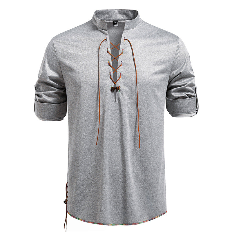 Herren Langarmshirt mit Kordelzug und Stehkragen Krohn-e