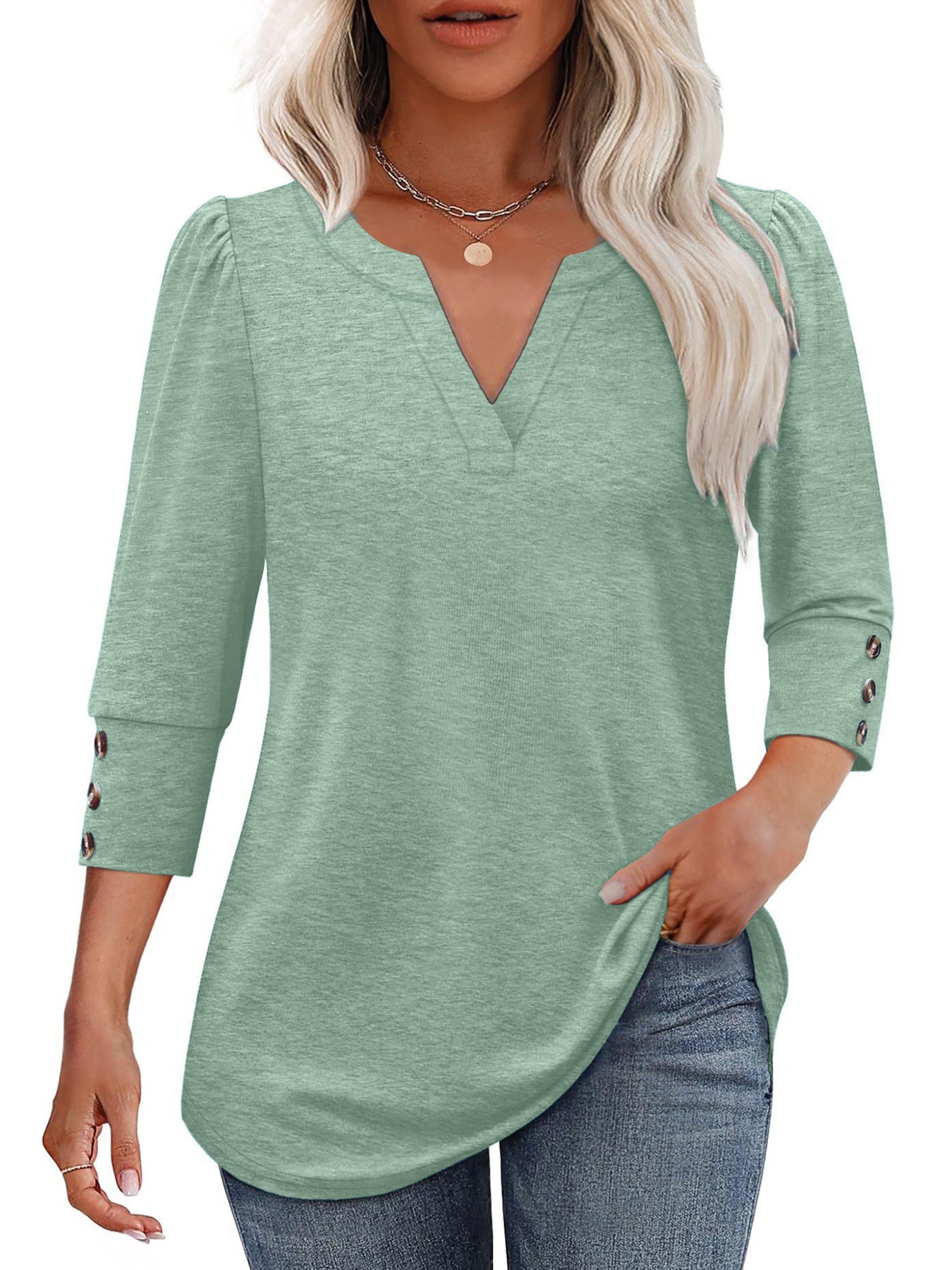 Damen V-Ausschnitt Bluse mit dekorativen Knopfdetails Krohn-e