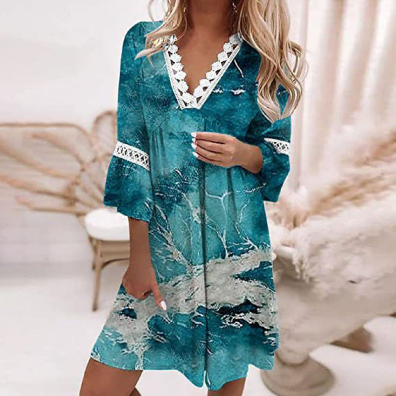 Damen Blumiges Tunika-Kleid mit Spitzenakzenten Krohn-e