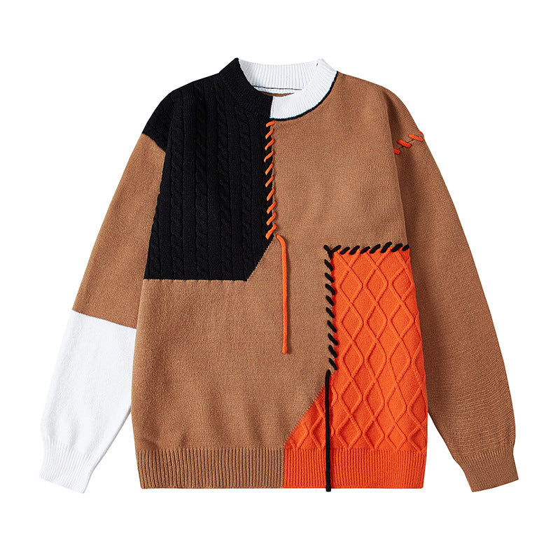 Damen kreativer Pullover mit strukturiertem Patchwork-Design und einzigartigen Details Krohn-e