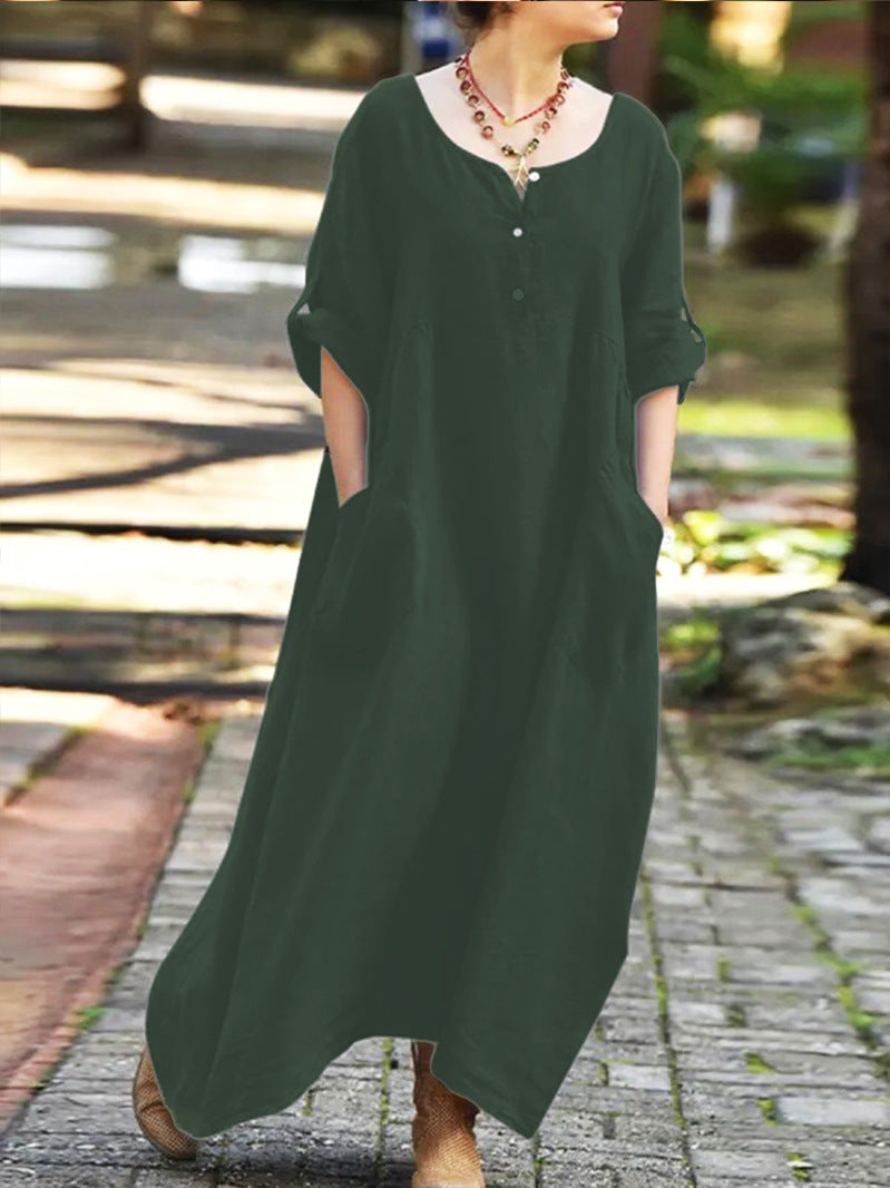 Damen lässiges Maxikleid mit praktischen Taschen und Knopfdetails Krohn-e