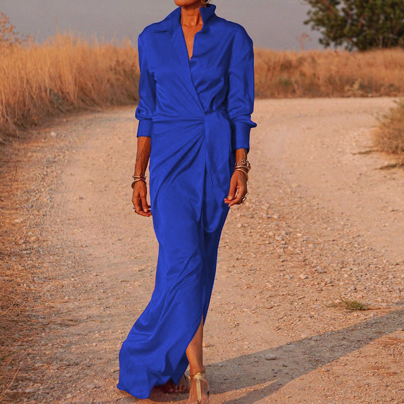 Damen Elegantes Wickel-Maxi-Kleid mit vielseitigem Kragen und seitlichem Schlitz Krohn-e