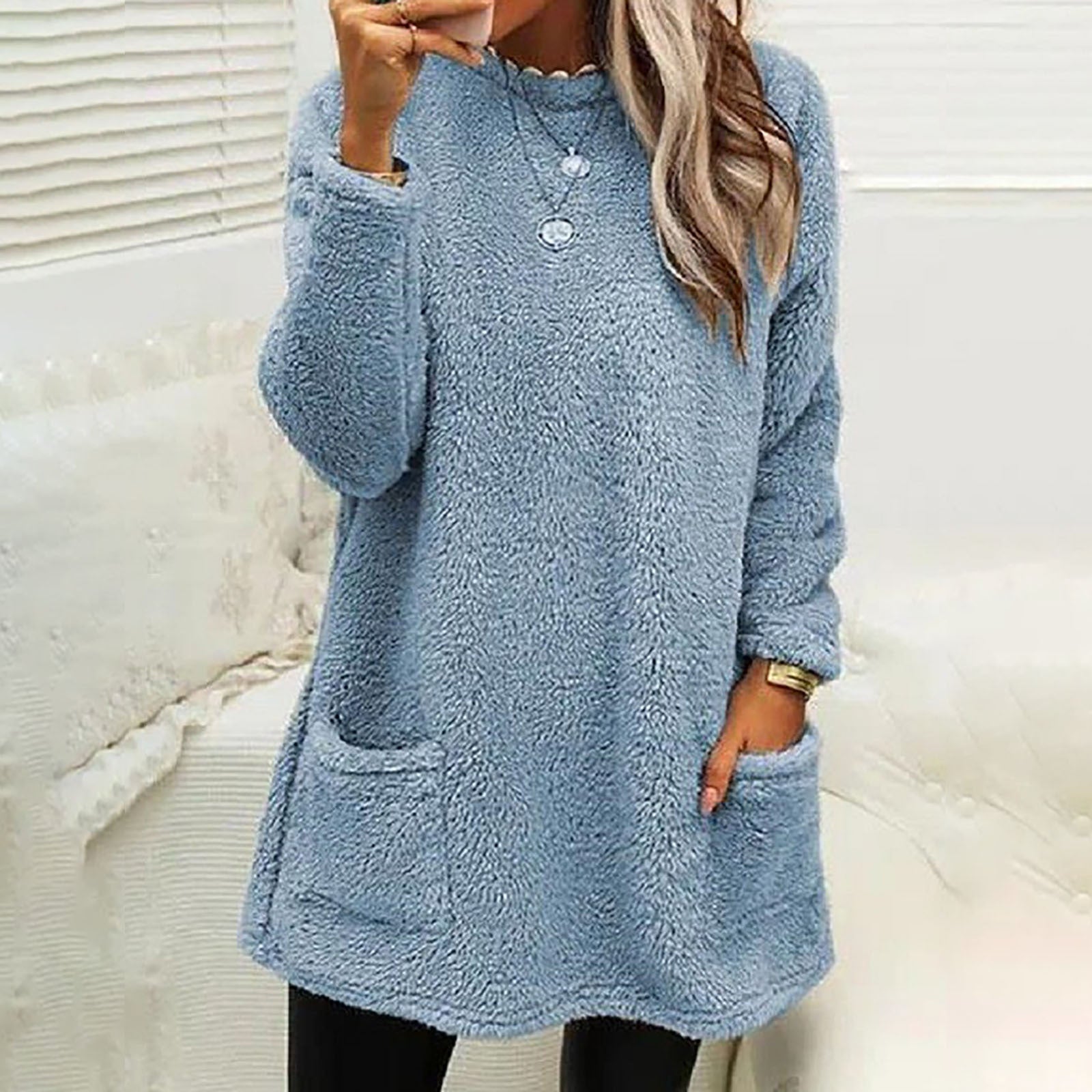 Damen Kuscheliger Fleece-Pullover mit praktischen Taschen und weitem Schnitt Krohn-e