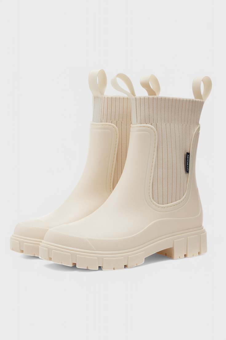 KROHN-E Damen Chelsea-Boots Wasserdicht Schwarz Leder
