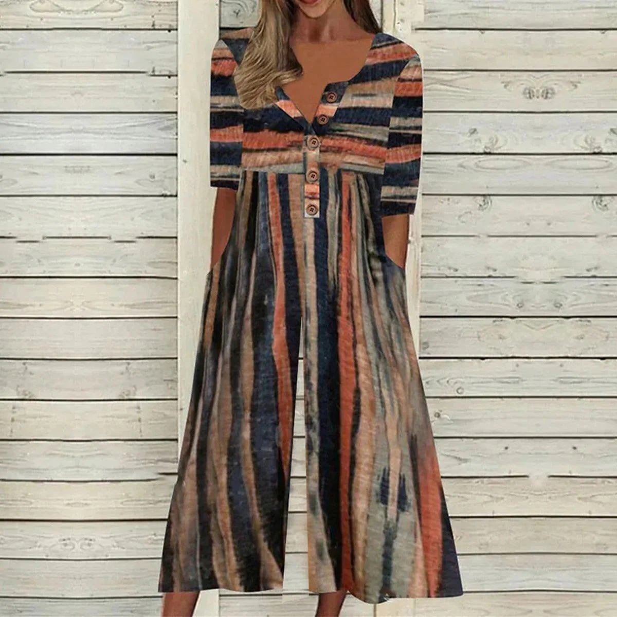 KROHN-E Damen Jumpsuit Blätterdruck V-Ausschnitt Wide-Leg