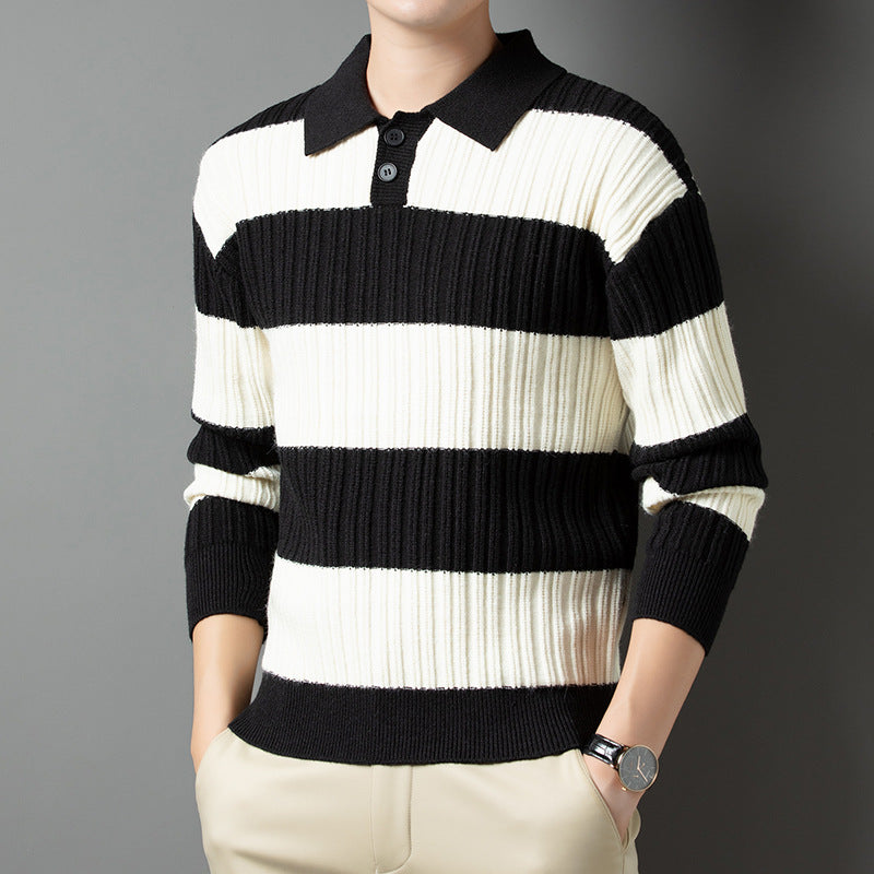 Herren Pullover aus strukturiertem Rippenstrick mit Polokragen Krohn-e