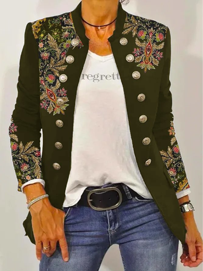 Damen Elegante Blazerjacke mit floralem Stickdesign und kontrastierenden Knöpfen Krohn-e