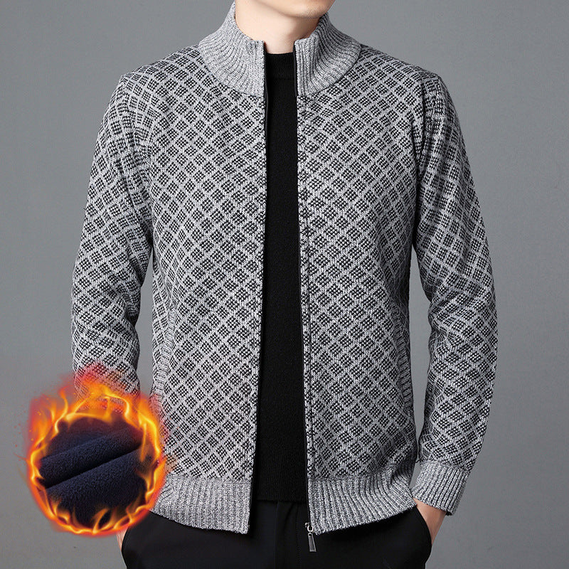 Herren Strickjacke mit hohem Kragen und innovativem Muster Krohn-e