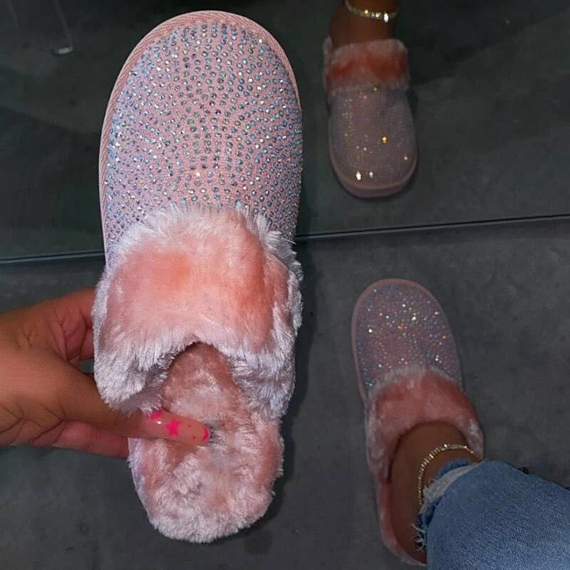 Damen Glamouröse Hausschuhe mit Glitzer und weichem Fell Krohn-e