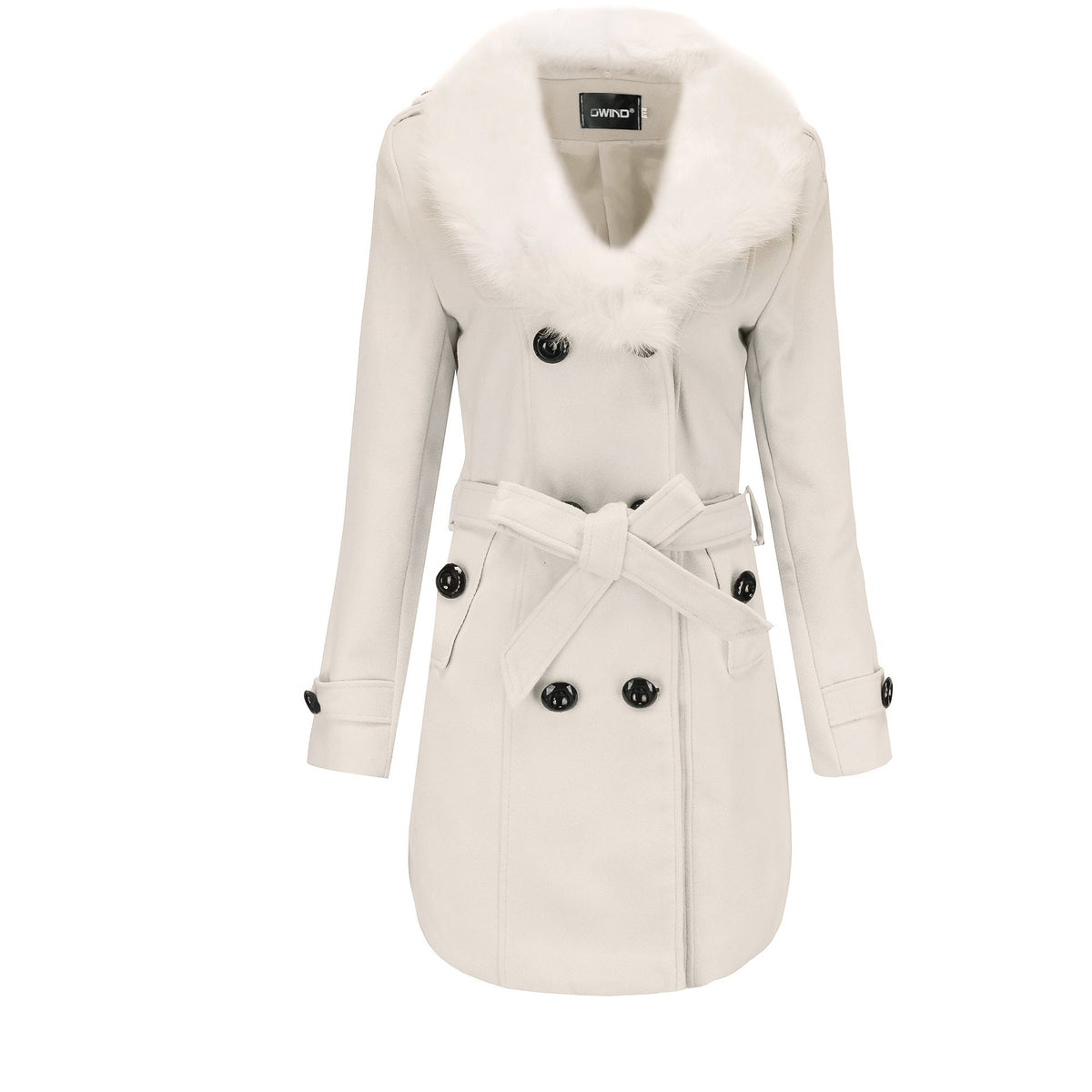 Damen eleganter Trenchcoat mit Kunstpelzkragen und Taillengürtel Krohn-e