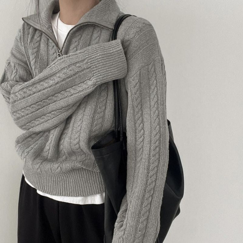 Damen kuscheliger Strickpullover mit hochschließendem Kragen und Zipper Krohn-e