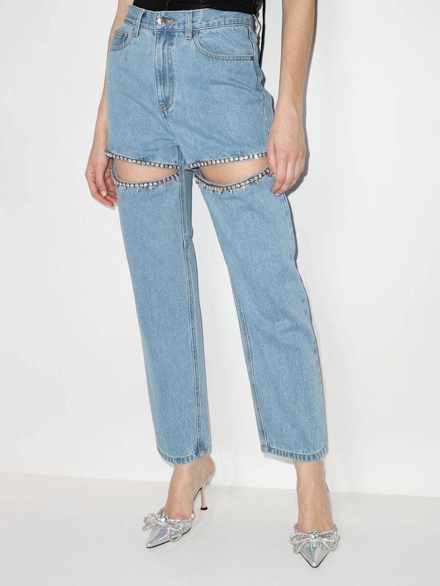 Damen Jeans mit dekorativen Cut-Outs und Strassverzierungen Krohn-e