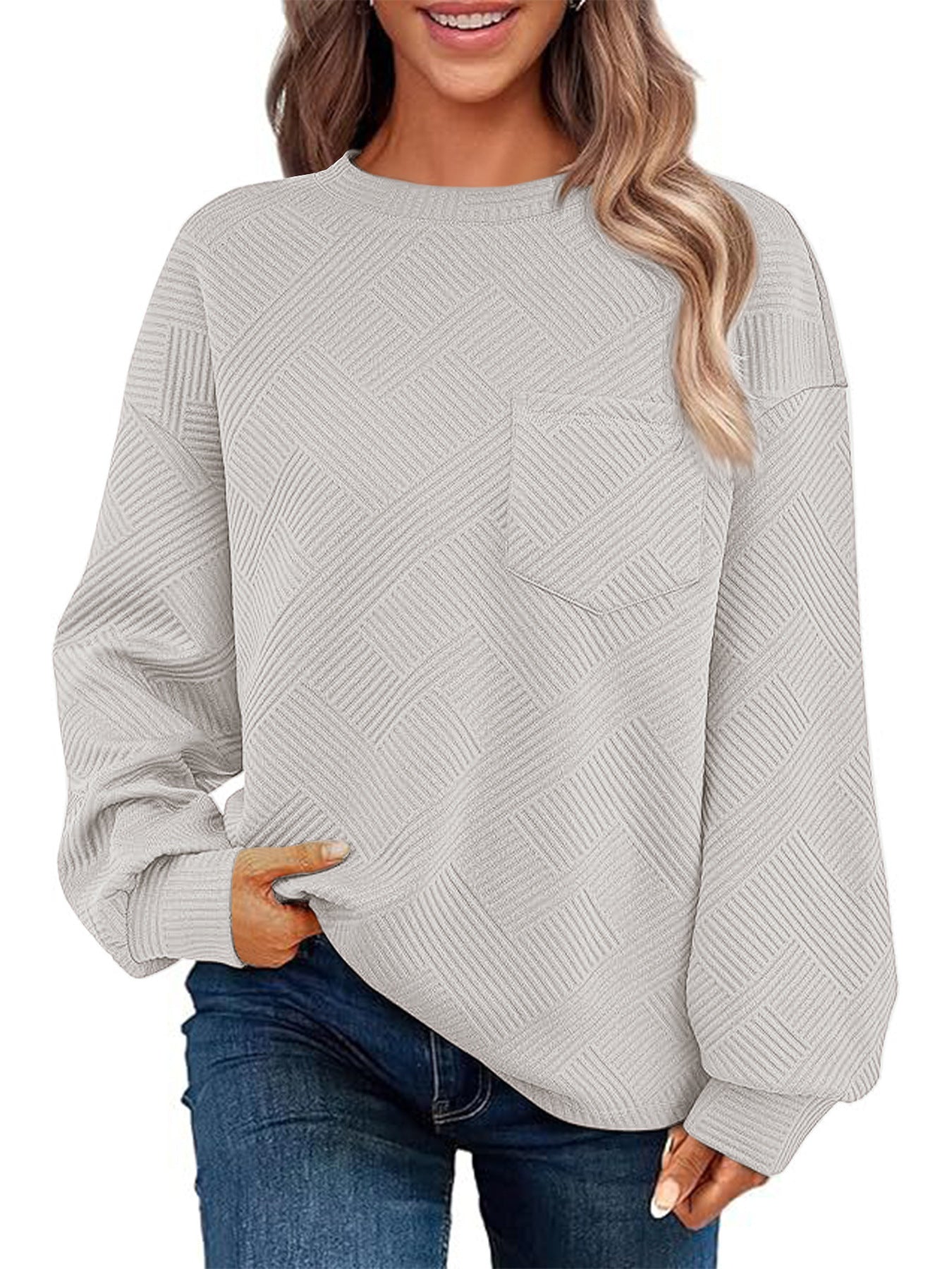 Damen Lässiger Pullover mit strukturiertem Muster und praktischen Taschen Krohn-e