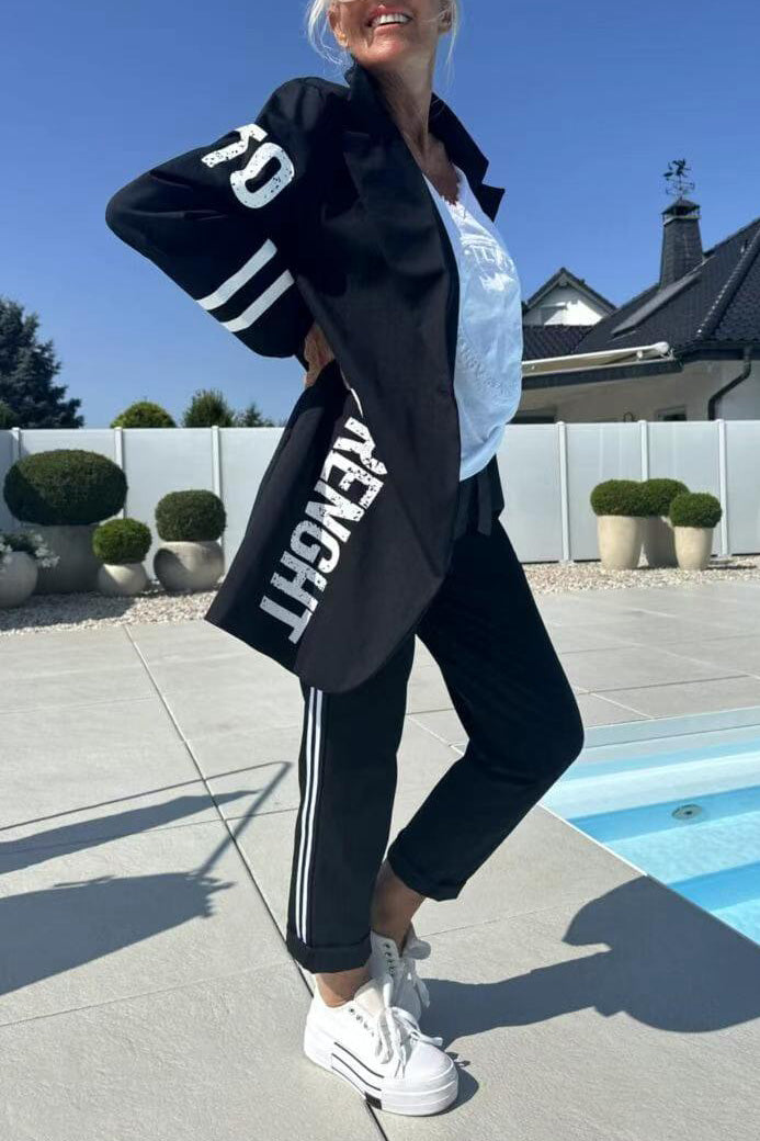 Krohn-e | Length Letter Printed Trenchcoat und Hose Zweiteiler Satz
